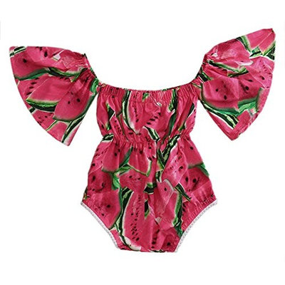StylesILove Watermelon Pattern Ruffle Sleeves Baby Girl Sunsuit Romper (100/18-24 Months)