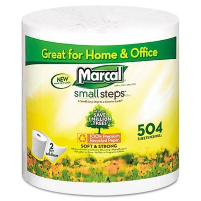Marcal Toilet Paper 100% Recycled - 2 Ply, White Bath Tissue, 504 Sheets Per Roll - 80 Rolls Per Case Green Seal Certified Toilet Paper 04580