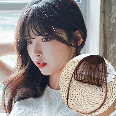 BlueSpace Hair Bangs Invisible Front Fringe with Temples One Piece Striaght Synthetic Clip In Hair Extensions Hairpiece Accessories for Women Girls, Dark Brown