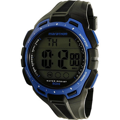 Timex Men Marathon 24-Hour Stopwatch Two-Time Zones Blue Bezel Sports TW5K94700