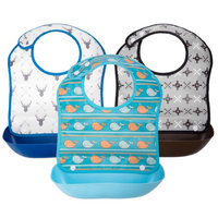Ava & Kings 3pc Boys Foldable Waterpoof Baby Bibs With Detachable Food Catcher (Pack of 3)