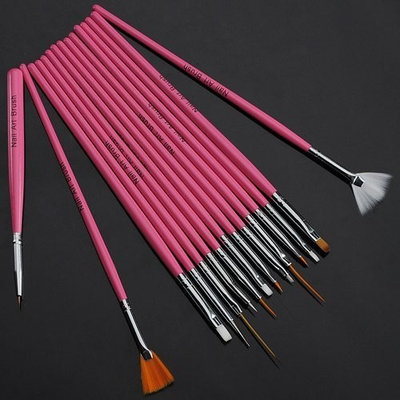Pink Pro Acrylic UV Gel Manicure Pedicure 15pcs Nail Art Design Decoration Skin Beauty Brushes Pen Painting Dotting Tool AOSTEK(TM)