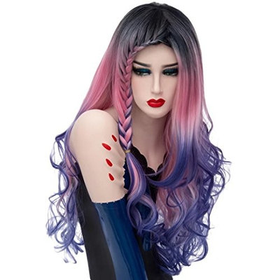 COSPLAZA Mermaid Waterfall Braid Long Wavy Dark Roots Cosplay Wig Pastel Spirals