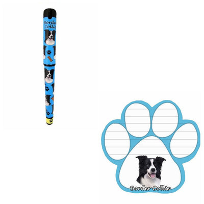 Bundle - 2 Items: Border Collie Dog Paw Magnetic Note Pad & Gel Pen