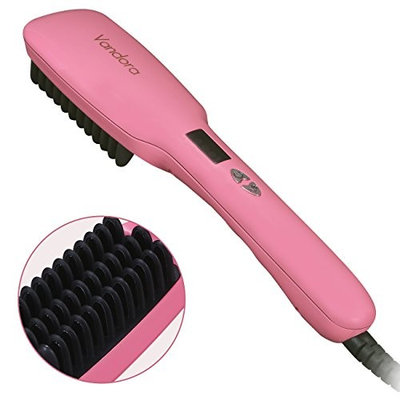 Hair Straightener Brush, Anion Hair Care Anti Scald Static Hair Straightening Comb with Detangling Digitial LCD Hair Brush Straightener
