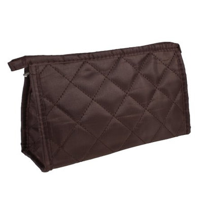 Unique Bargains Women Coffee Color Lozenge Print Sundry Cosmetic Makeup Kit Bag w Mirror Hand Strap