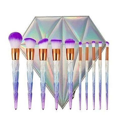 Tongsen 10 Pcs Makeup Brush Set ,Professional Makeup Brushes Set Kabuki Powder Foundation Contour Blending Eyeshadow Eyeliner Lip Brush Tool ( Diamond Bag)