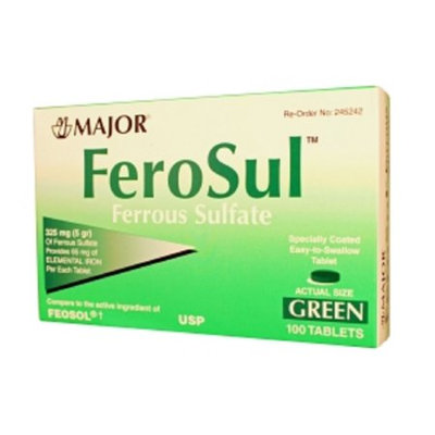 MAJOR FEROSUL 325MG (5GR) GREEN FERROUS SULFATE-325 MG Green 100 TABLETS UPC