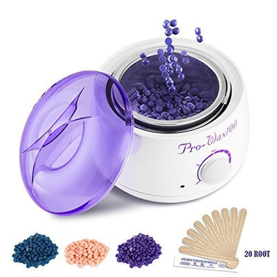 Wax Warmer Hair Removal Kit, Electric Professional Wax Heater Hair Removal Kit with 4 Different Flavor Hard Wax Beans and 20 Wax Applicator Sticks, Suitable for All Wax Types