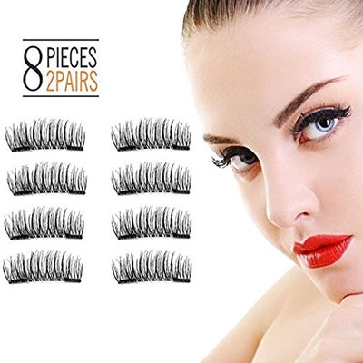 3D Magnetic Eyelashes Reusable False Magnet Fake Eyelashes For Women Makeup Natural Look No Glue (8 Pcs) (01- Double)