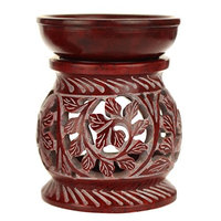 Oil Diffuser - Red Soapstone Oil Burner Round leaves 4