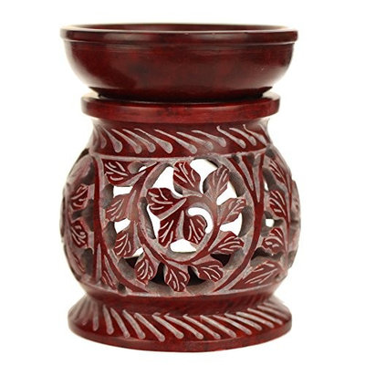 Oil Diffuser - Red Soapstone Oil Burner Round leaves 4