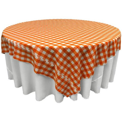 LA Linen TCcheck90x90-OrangeK48 Polyester Gingham Checkered Square Tablecloth White & Orange - 90 x 90 in.