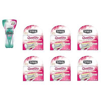 Schick Quattro for Woman GO Razor Handle + Schick Quattro for Women Razor Refill Blade Cartridges, Ultra Smooth, 4 Ct. (Pack of 6) + FREE Travel Toothbrush, Color May Vary