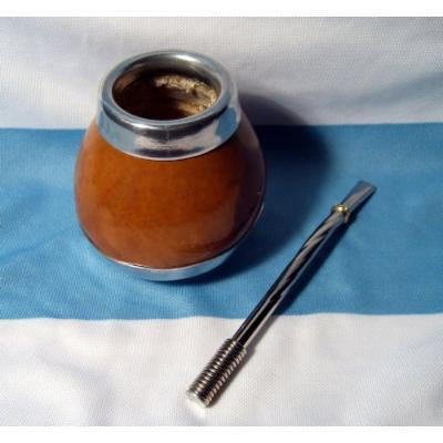 ARGENTINA MATE GOURD YERBA TEA CUP WITH STRAW BOMBILLA KIT DIET DETOX DRINK 0052