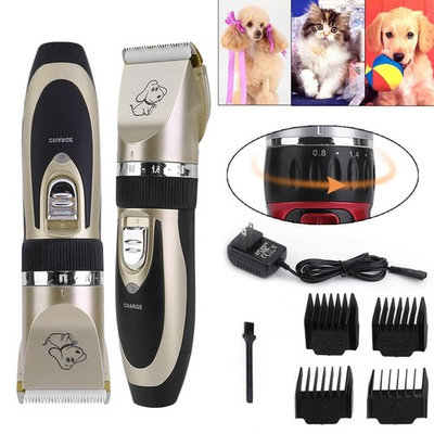 Professional Low Noise Cordless Pet Cat Dog Hair Grooming Trimmer Clipper Kit golden