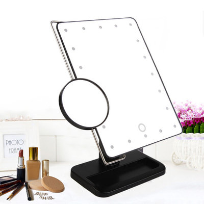 Hotsale 340 Degree Free Rotation MR-L208 20 LED Adjustable Brightness Women Makeup Tabletop Mirror + Stainless Steel Magnifier