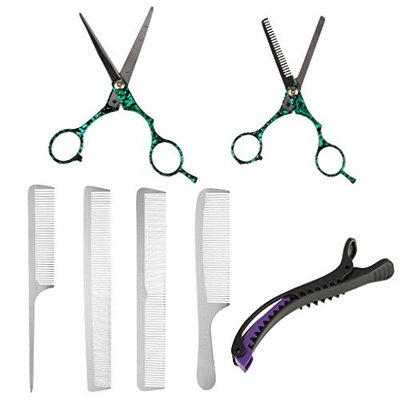 Baoblaze Salon Hairdressing Hair Styling Comb Clips Set with Stainless Steel Scissors Shears Barber Stylists Tools Kit