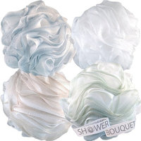 Loofah Bath Sponge XL 75g Soft Set by Shower Bouquet: 4 Pack Pastel Colors - Extra Large Mesh Pouf Scrubber for Men and Women - Exfoliate with a Big Lush Lathering Cleanse & Beauty Bathing Accessories