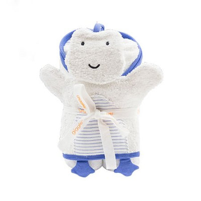 Sapphire giggle Organic Hooded Striped Bath Towel; Mitt Set- Wedgewood