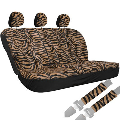 Oxgord 8pc Velour Zebra Striped Animal Print Low Back Rear Bench Car Seat Cover