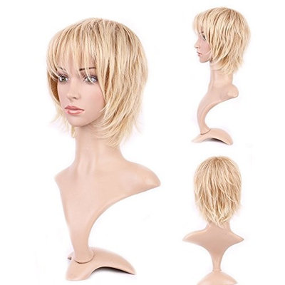 Heat Resistant Synthetic Wig 20 Styles Full Wig with Bangs Short Hair Full Head for Women Girls Lady Fashion and Beauty,4.5'' / 4.5 inch Light Ash Blonde