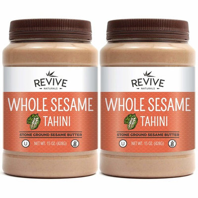 Revive Naturals Stone-Ground Whole Sesame Tahini, Unhulled, Unsalted, Non-GMO, Gluten-Free, Kosher, Vegan, Tree Nut-Free, 15 Ounce (2-Pack)