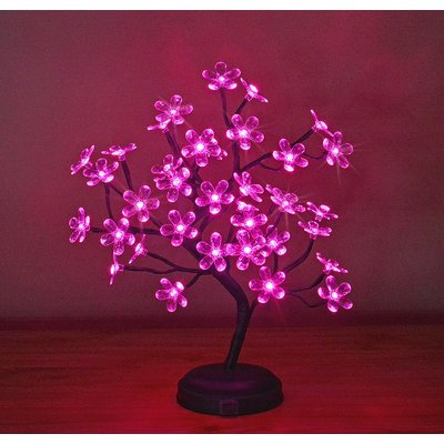 Lightshare 18in 36LED Big Blossom Flower Bonsai Light, Pink Flower, Green Leaf, Battery Powered - Warm White Lights