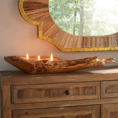Rosecliff Heights Handcrafted Teak Boat Unscented Novelty Candle