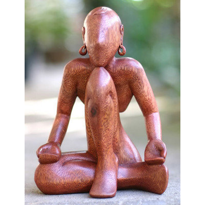 Novica Wayan Rendah Meditation Artisan Crafted Wood Sculpture