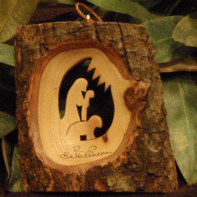 Earthwoodllc Olive Wood Bark with Wisemen, Sheperd, Nativity Ornament