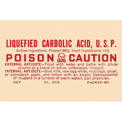 Buyenlarge 'Liquefied Carbolic Acid U.S.P. - Poison Caution' Vintage Advertisement Size: 66