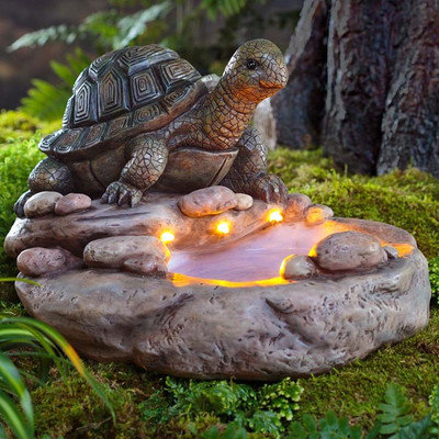 Wind & Weather Turtle Birdbath with Solar Lights Statue