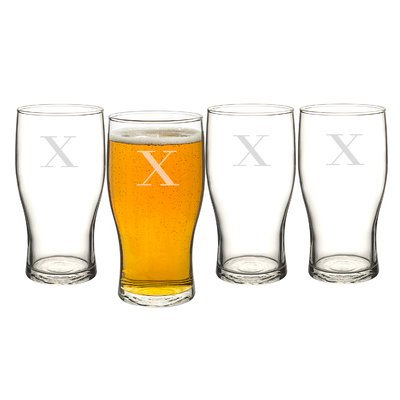 Alcott Hill Goldenberg 19 oz 4 Piece Beer Pilsner Glass Set Letter: X