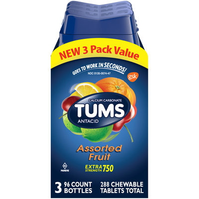 Tums® Extra Strength 750 Assorted Fruit Antacid Chewable Tablets 3-96 ct Bottles