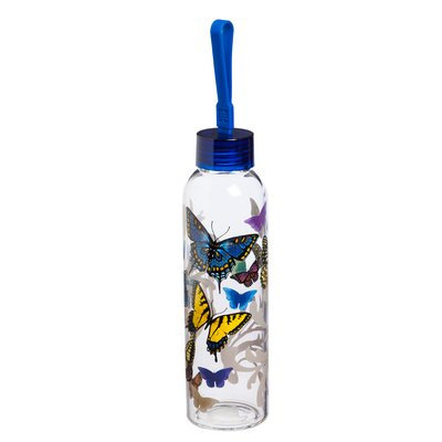 August Grove Riverview Flight of the Butterflies 18 oz. Glass Water Bottle