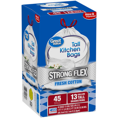 Great Value™ Flex 13 Gallon Fresh Cotton Trash Bags 45ct Box