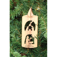 Earthwoodllc Olive Wood Candle Ornament with 2 Scenes