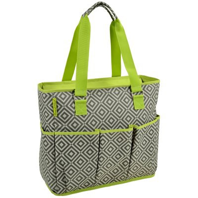 Picnic at AscotLarge Insulated Multi Pocketed Travel Bag with 6 exterior pockets- Grey/Green (541-DG)