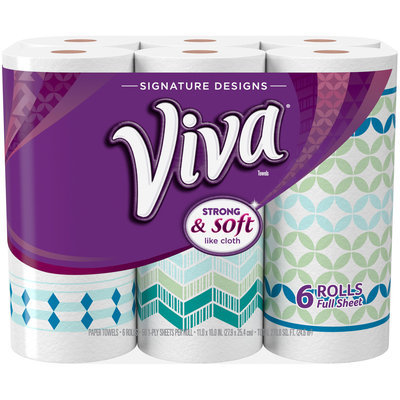 VIVA Signature Designs Full Sheet Paper Towels, Print, Big Roll, 6 Rolls
