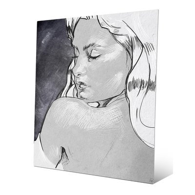 Click Wall Art 'Shoulder Glance Grayscale' Drawing Print on Metal Size: 10