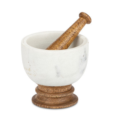 Tggc Antiquity Marble Wood Mortar and Pestle