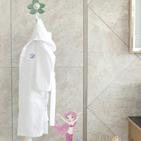 Linum Home Sweet Kids White Turkish Cotton Hooded Unisex Terry Bathrobe and 2 Hand Towels with Embroidered Green Turtle (Set of 3)