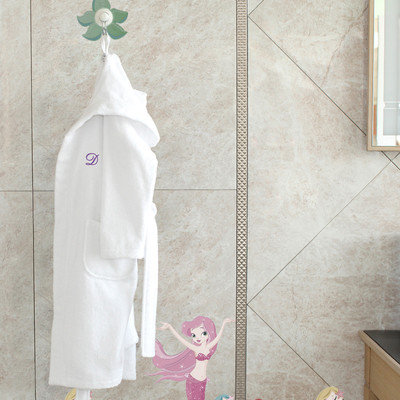 Linum Home Sweet Kids White Turkish Cotton Hooded Unisex Terry Bathrobe and 2 Hand Towels with Embroidered Green Turtle (Set of 3)