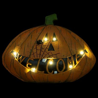 The Holiday Aisle Welcome Pumpkin Statue with Timer
