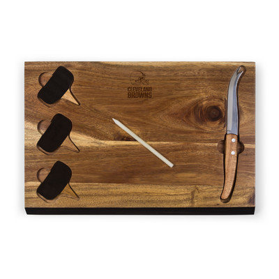 Picnic Time Cleveland Browns Delio Acacia Cheese Board with Acacia Markers