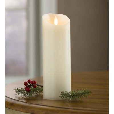 Plow & Hearth LED Pillar 7' Candle with Flicker Flame and Auto-Timer, in Cream