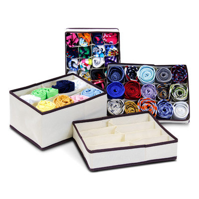 FURINNO CM1228IV Collapsible Storage Boxes Socks Underwear Ties Closet Organizer Drawer Divider Set, Ivory
