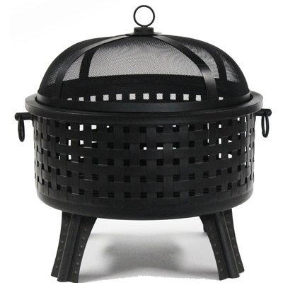 ALEKO Black Steel Fire Pit with Log Grate and Poker 25 Inches Diameter