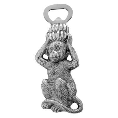 Monkey with Bananas Bottle Opener Polished Silver Aluminum Arthur Court Designs